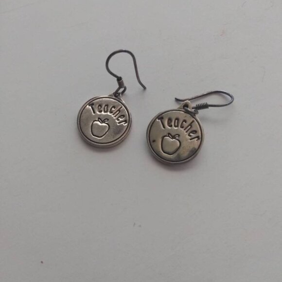 Silver Teacher Apple Drop Earrings Vintage Antique jewelry woman wife lady girls - Picture 9 of 10